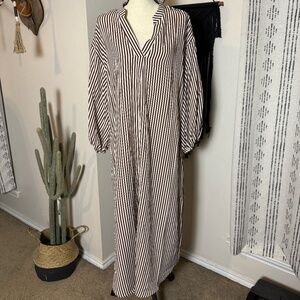 SHEIN Brown & White Striped Long Sleeve Maxi Dress - 2x